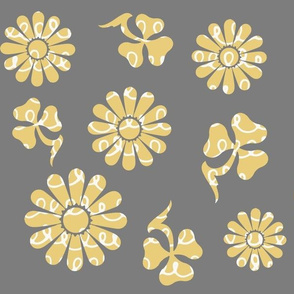 Yellow Pattern Flowers on Gray