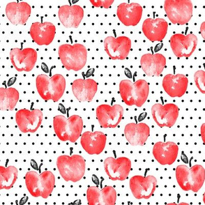 watercolor apples - black polka -  LAD19