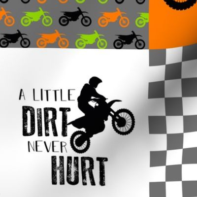 Motocross//Racing Mom//A little Dirt Never Hurt - Lime/Orange - Wholecloth Cheater Quilt