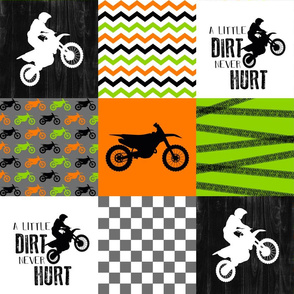 Motocross//Racing Mom//A little Dirt Never Hurt - Lime/Orange - Wholecloth Cheater Quilt