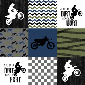 Motocross//Racing Mom//A little Dirt Never Hurt - Navy/Olive - Wholecloth Cheater Quilt
