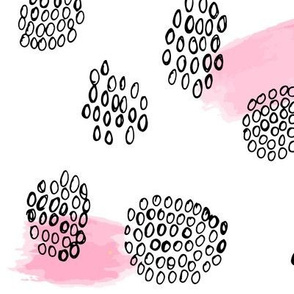 Pink brushstrokes + black circles