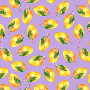 Watercolor mangoes on lavender background