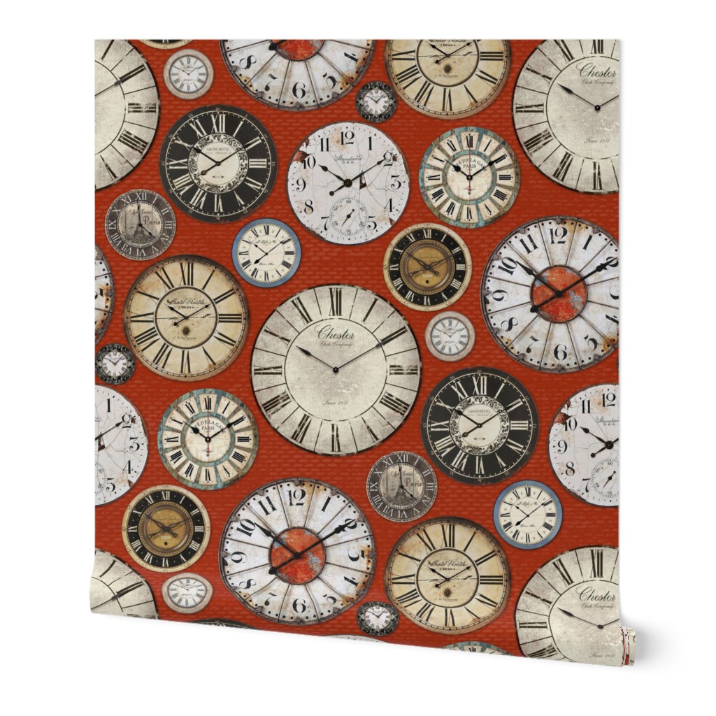 Vintage Clocks terracotta red