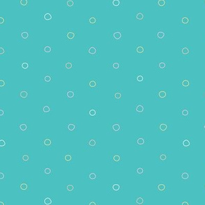 Colorful polka dots circles on turquoise background