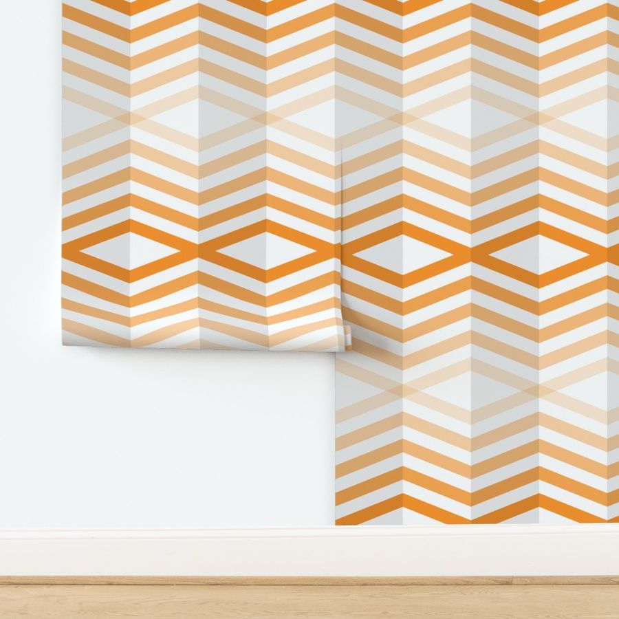 Geometric Pattern: Chevron Cascade: White/Orange