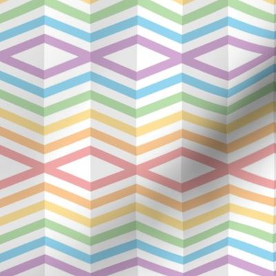 Geometric Pattern: Chevron Cascade: White/Rainbow Pastel