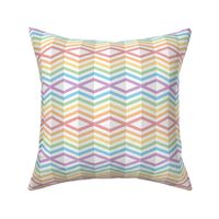 Geometric Pattern: Chevron Cascade: White/Rainbow Pastel