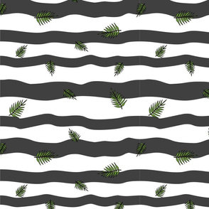 Black and white  wavy stripes with leaves - 1100250