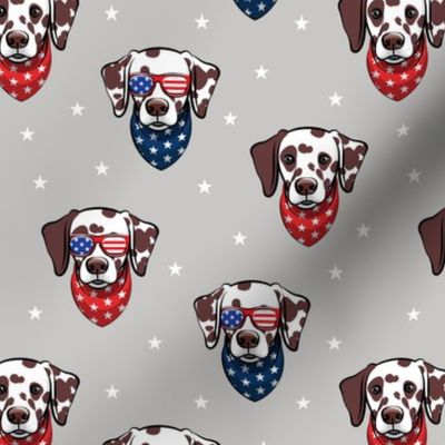 Dalmatian (brown spots) with sunnies - patriotic - grey with stars - LAD19