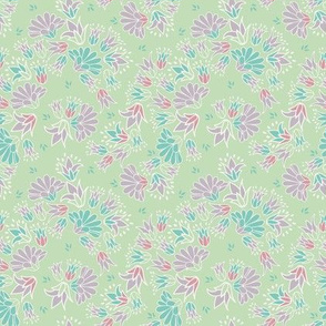 pastel green purple ditsy floral