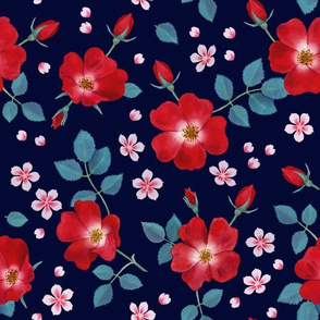 Moody Wild Roses on navy