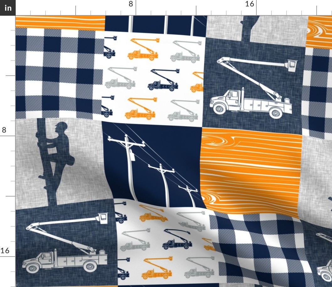 Lineman patchwork - electrical transmission - orange, navy, grey - LAD19