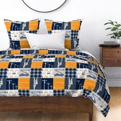 Lineman patchwork - electrical transmission (grey and navy plaid) - orange, navy, grey - LAD19