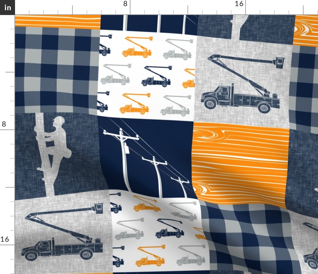 Lineman patchwork - electrical transmission (grey and navy plaid) - orange, navy, grey - LAD19