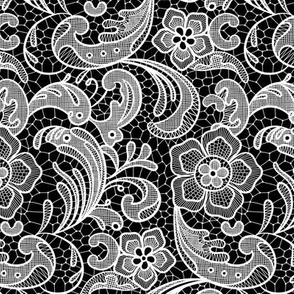 floral lace - white on black