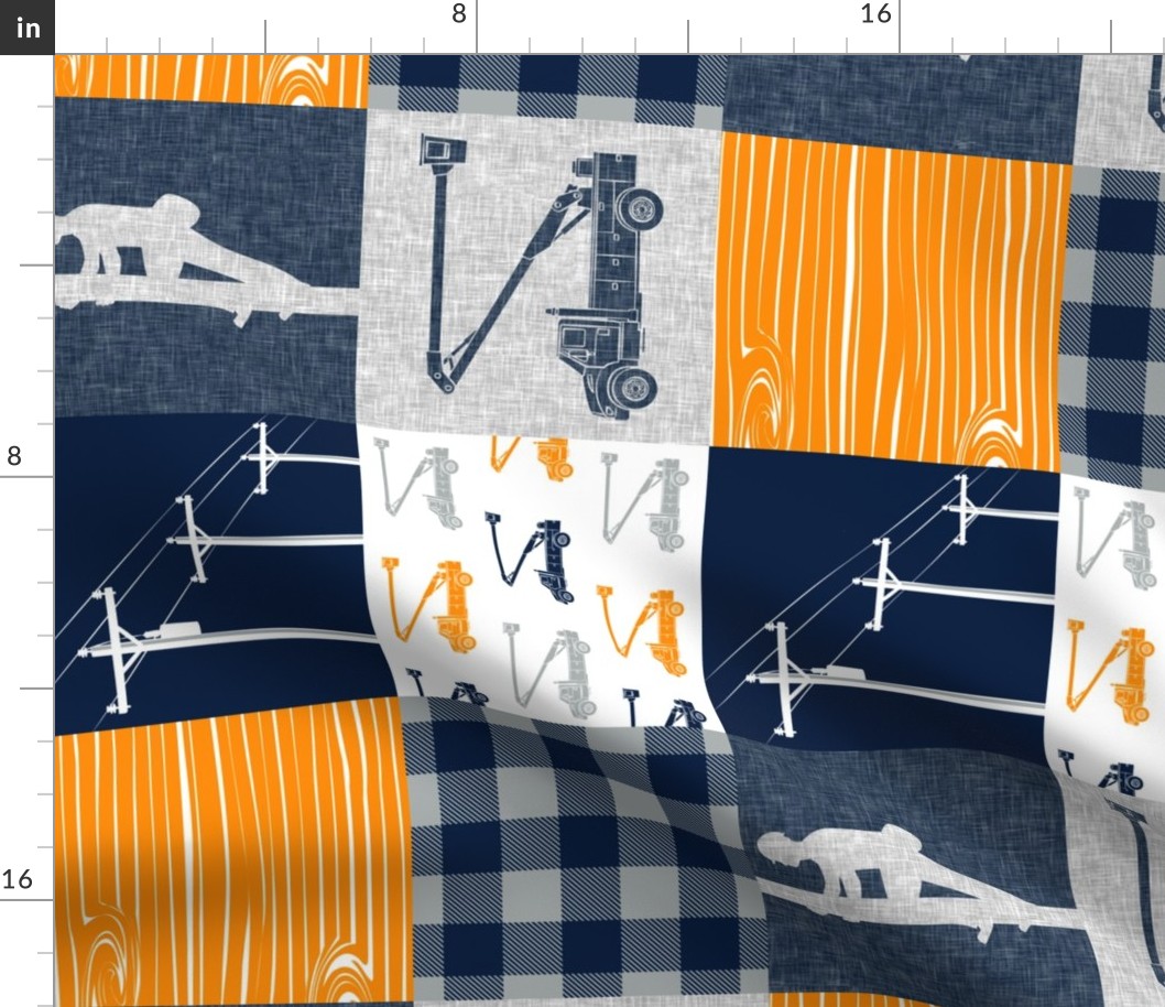 Lineman patchwork - electrical transmission (grey and navy plaid) - orange, navy, grey (90) - LAD19 