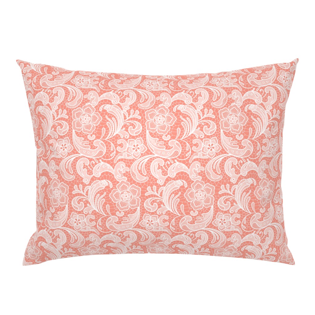 floral lace - white on bright coral