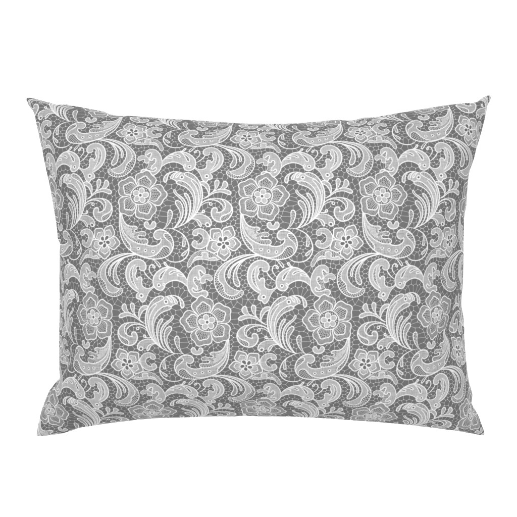 floral lace - white on grey