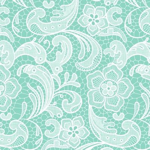 floral lace - white on mint