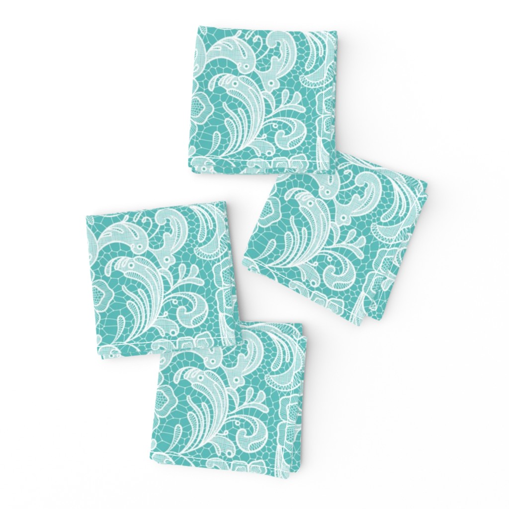 floral lace - white on teal