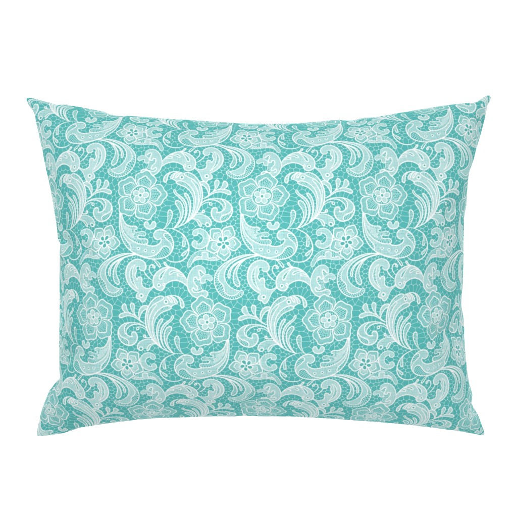 floral lace - white on teal