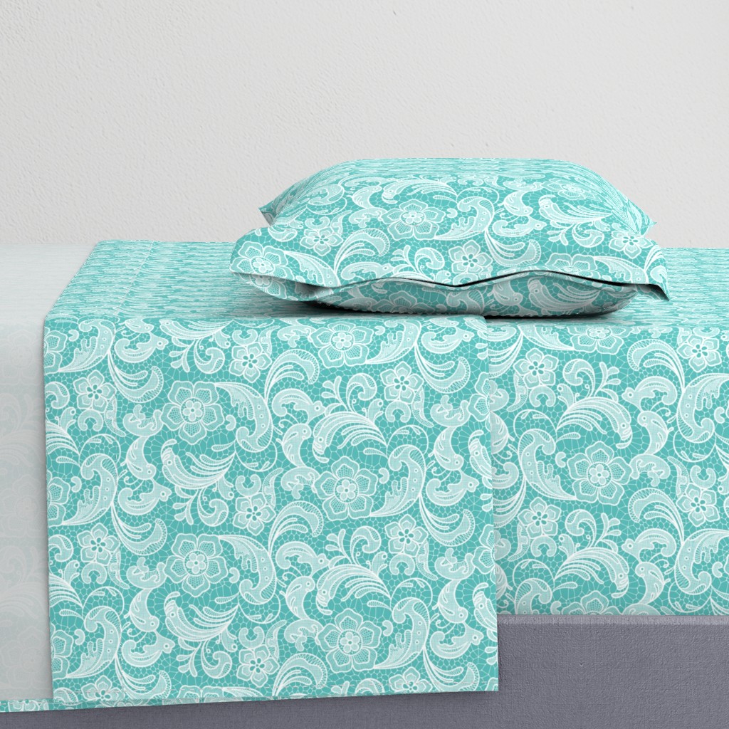 floral lace - white on teal