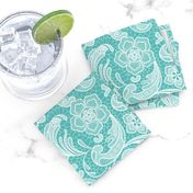 floral lace - white on teal