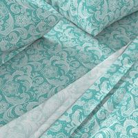 floral lace - white on teal