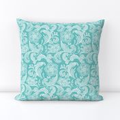 floral lace - white on teal