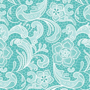 floral lace - white on teal