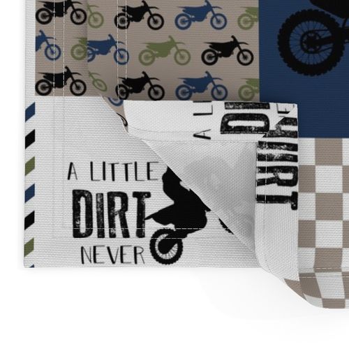 Motocross//A little Dirt Never Hurt - Navy/Olive/Taupe - Wholecloth Cheater Quilt