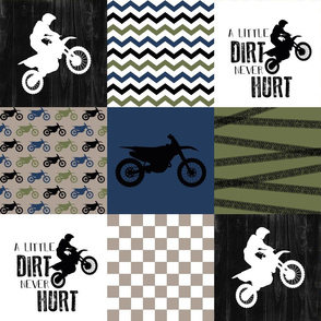 Motocross//A little Dirt Never Hurt - Navy/Olive/Taupe - Wholecloth Cheater Quilt