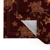 Orange gold Zebra fly with Stars on dark brown background