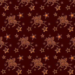 Orange gold Zebra fly with Stars on dark brown background