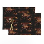 Gold Zebra fly with Stars on swirly brown black background