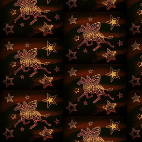Gold Zebra fly with Stars on swirly brown black background