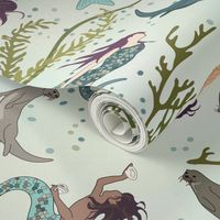 An Otter World - Large - ROTATED - Mottled Background - Mermaids and Otters