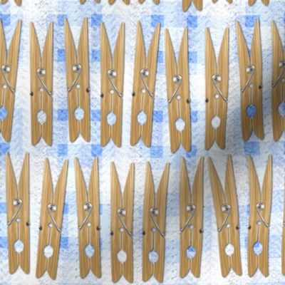 Clothespins - Wooden on Blue Squares