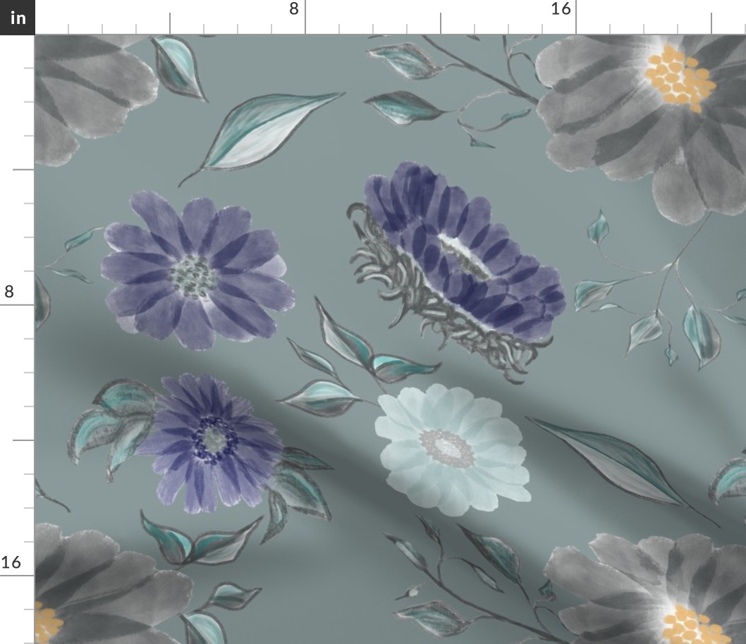 Abstract Floral on Aqua