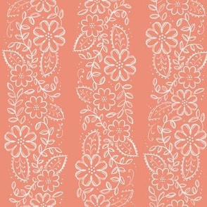 Coral and White Daisy Stripes