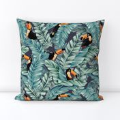 Tropical Toucans on Banana Leaves