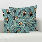 Tropical Toucans on Banana Leaves