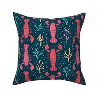 Lobster reef (coral on navy)