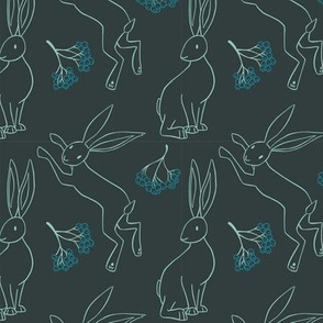 Hares and Rowan - dark green and blue