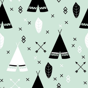 Adventure Teepee Arrow Feather - Mint Black and White