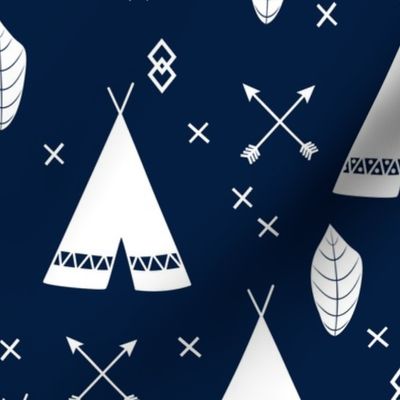 Adventure Teepee Arrow Feather - Navy Blue and White