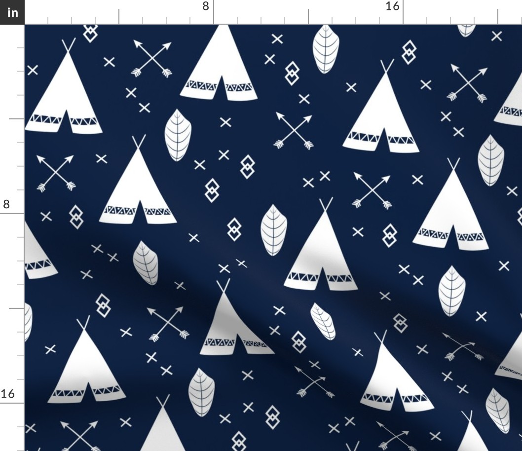 Adventure Teepee Arrow Feather - Navy Blue and White