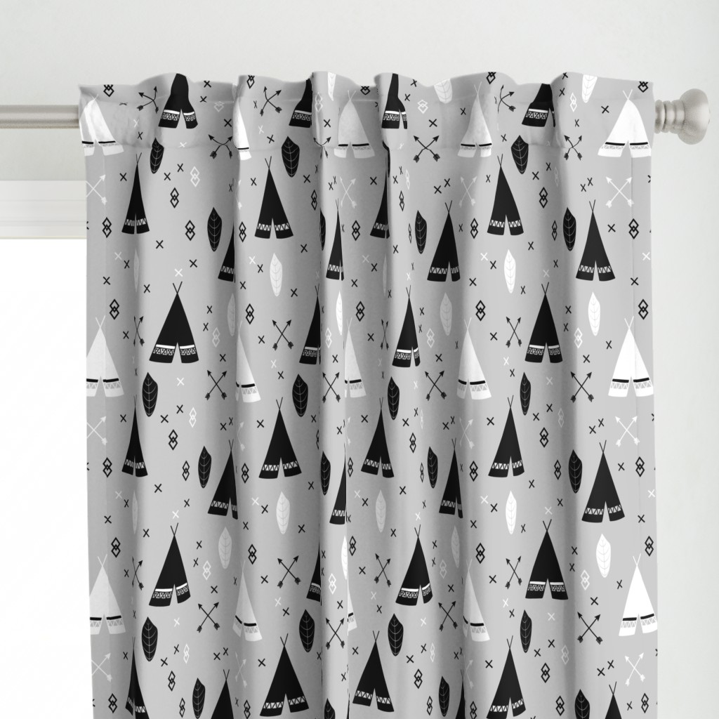 Adventure Teepee Arrow Feather - Gray Black and White