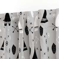 Adventure Teepee Arrow Feather - Gray Black and White